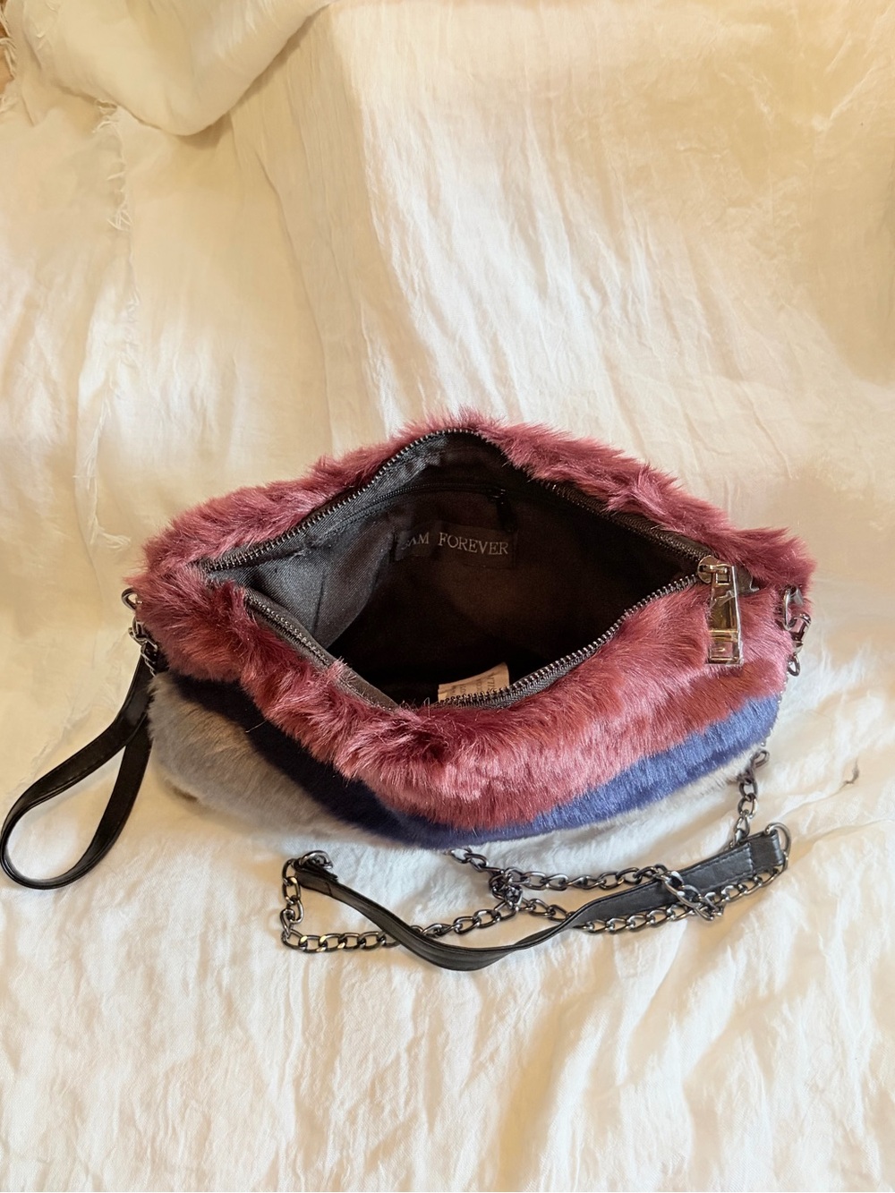 Faux fur convertible clutch / crossbody purse